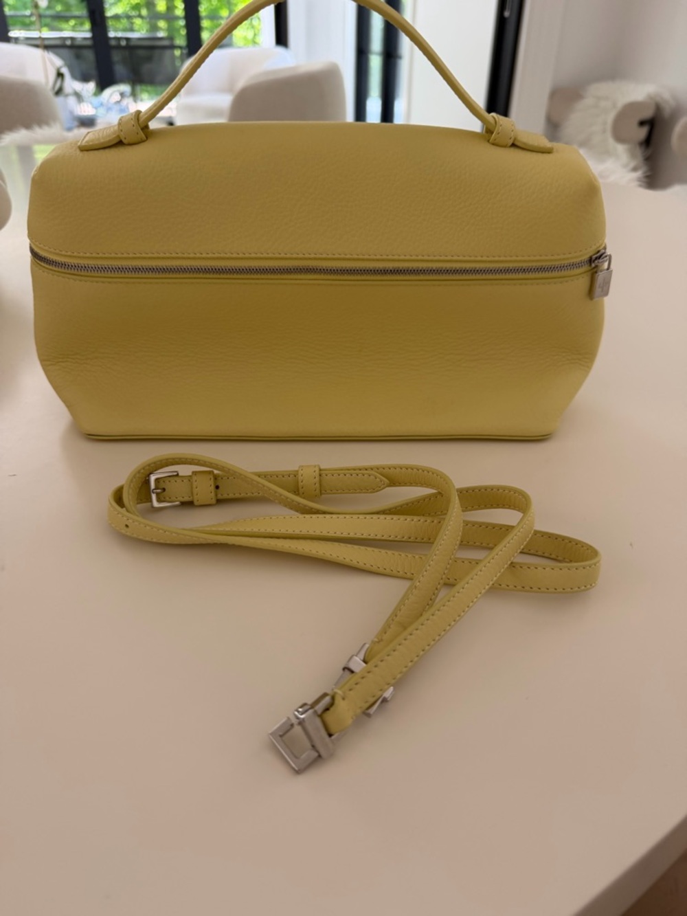Loro Piana extra pocket l 27 (larger size Lemon Yellow Leather Top-Handle bag